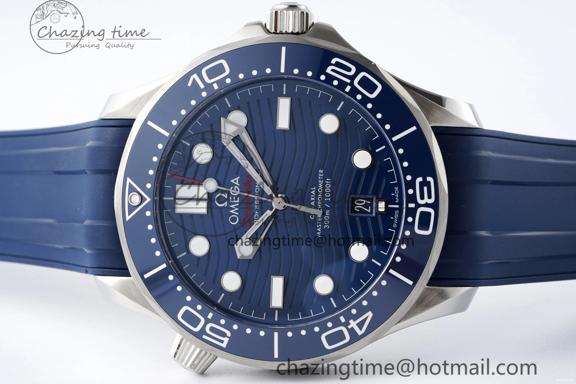0417 Fashionable Seamaster Diver 300M ZF 1:1 Best Edition Blue Ceramic Blue Dial on Blue Rubber Strap A 7822